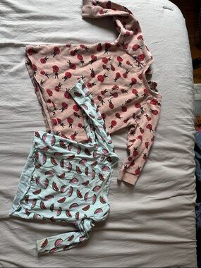 Girls Long Sleeve Pajama Tops - Pink Ladybug & Mint Watermelon Prints